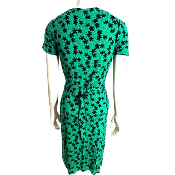 Diane Von Furstenberg Size 0 Green Floral Viscose Dress Ruched Modern Luxury - Picture 4 of 14